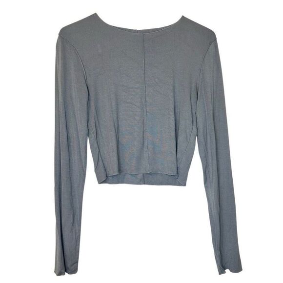 ZARA Crew Neck Long Sleeve Knitted Pullover Crop Top Gray Size Large - Picture 1 of 5
